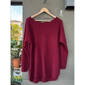 Charter Club Luxury Cashmere Sweater Large Bateau Neck Boxy Long Red Burgundy